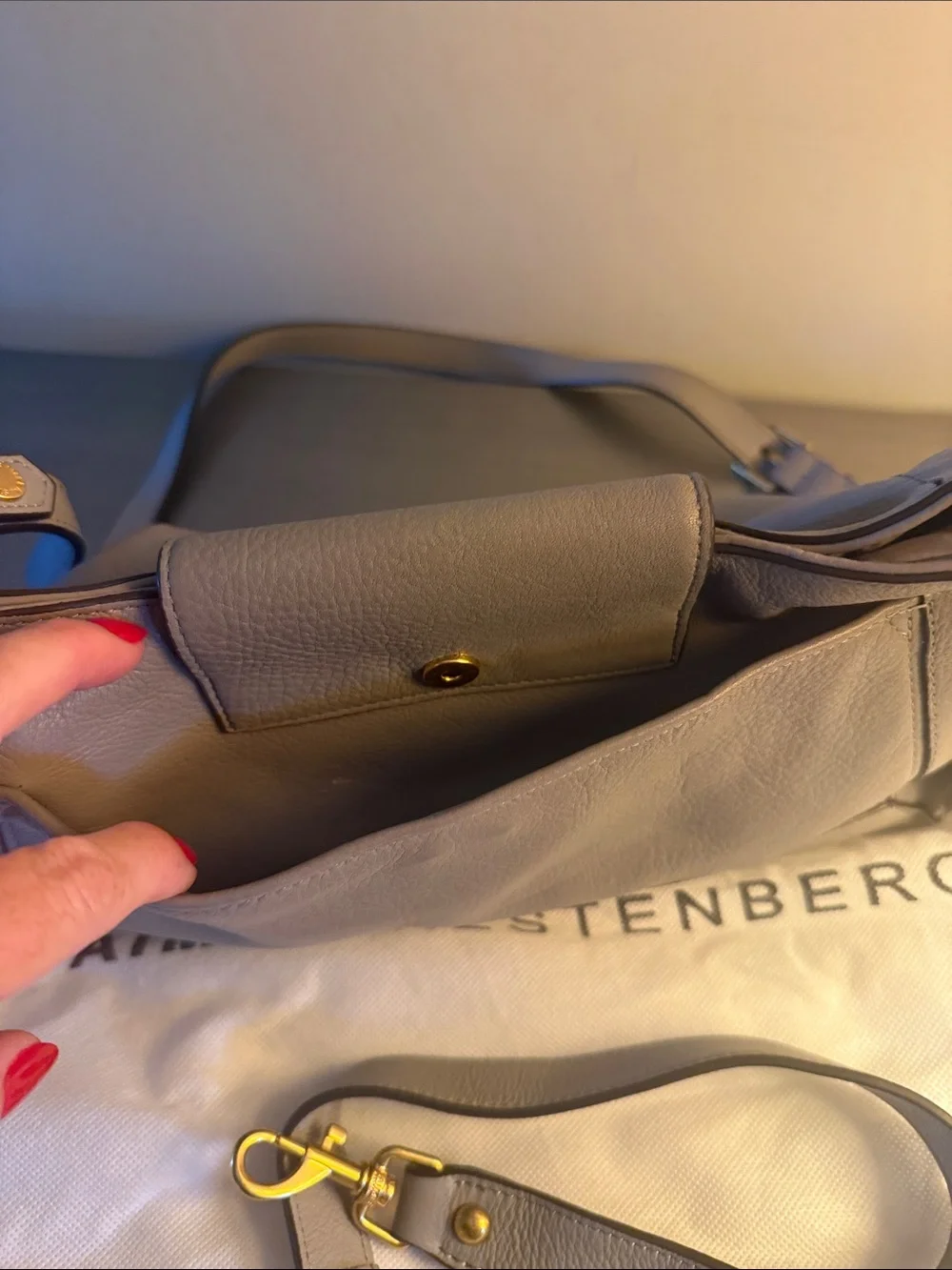 Aimee Kestenberg Taupe Leather Shoulder Bag with Gold Hardware